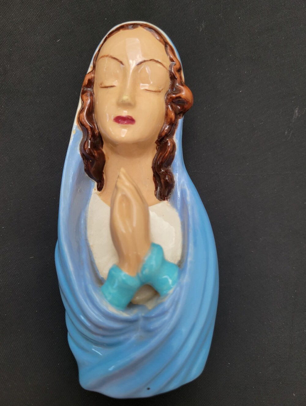 Ceramic Madonna Petite Figurine Handpainted Religious Ethereal Virgin Mary